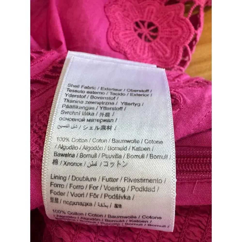 FARM Rio Vibrant Pink Lace Embroidered Puff Sleeve Blouse Crop Top Sz XS